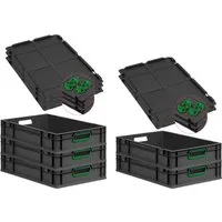 PROREGAL® Stapelbox 23L NextGen Color Schwarz-Grün - 5er Set - Stapelboxen für Industrie & Gewerbe, temperatur- und säurebeständig. Perfekt für Lagerung und Transport, mit ergonomischen Griffmulden für einfachen Transport und Farbcodierungssystem für mehr Ordnung.