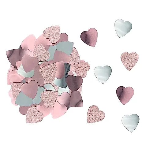 Oblique Unique® Konfetti Herzen Metallisch Rosé Silber Glitzernd Tischdeko Streudeko zur Dekoration für JGA Hochzeit Valentinstag Party zum Basteln