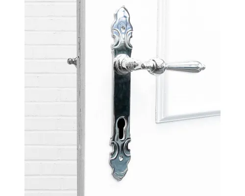 Antikas Türbeschlag Drückergarnitur für Haustüren-Langschild-Edles Design, PZ92, Nickel