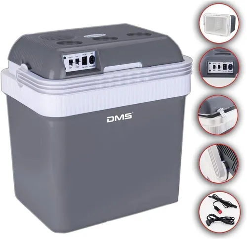 DMS Cool & Hot Box KB-25G Grau Weiss, Kühlbox für Auto, Lkw und Zuhause