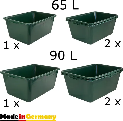 Petigi Allzweckkiste Wildwanne 65 L/90 L - Kisten für vielseitige Anwendungen, extrem belastbar und lebensmittelecht – ideal für Futter, Wasser oder Aufbewahrung. Leicht zu reinigen und stapelbar, gefertigt in Deutschland nach DIN ISO 9001.