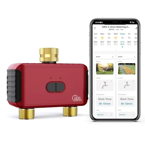 GIEX WLAN 2-ZONEN Bewässerungstimer, intelligenter Gartenbewässerungsregler für Schläuche, kompatibel mit TUYA APP und Smart Life