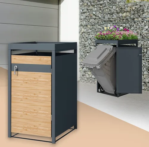ML-Design Mülltonnenbox 1er mit Pflanzdach für 240L Tonne - Mülltonnenbox aus wetterfestem Stahl mit integriertem Pflanzdach für kreative Begrünung, ideal für Ordnung im Garten und eine ansprechende Optik.