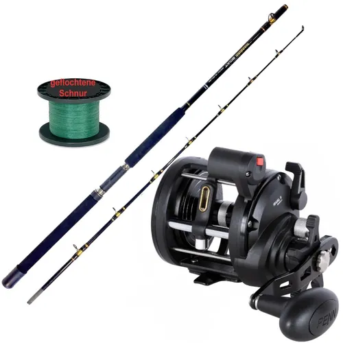 Norwegen Angelset Rute + Penn Multirolle mit Zählwerk