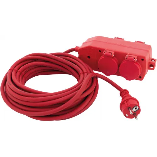 PVC Verlängerung 10m mit 4-fach Kupplung rot - Steckdosen & Zubehör, praktische 4-fach Kupplung für vielseitigen Einsatz und hohe Flexibilität im Innen- und Außenbereich.