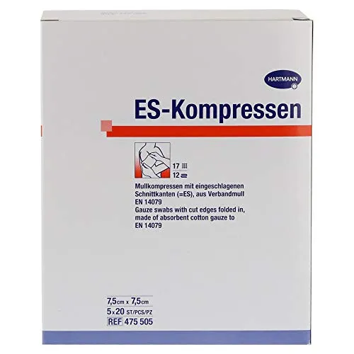 ES-Kompressen Steril 7,5x7,5 cm Großpackung - Kälte- & Wärmekompressen zur Behandlung von Schmerzen & Fieber, ideal für schnelle Linderung mit 12-fach Inhalt in praktischer Großpackung von 5 x 20 Stück.
