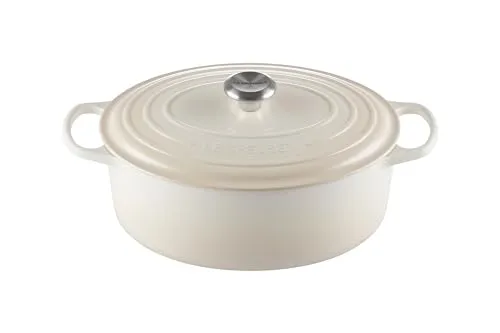 LE CREUSET Bräter Oval 31cm meringue SIGNATURE - Hochwertiger Gusseisen Bräter, ideal für Geflügel und Braten, mit exzellenter Wärmeleitung und elegantem Design. Spülmaschinen- und backofengeeignet, für alle Kochfelder geeignet.