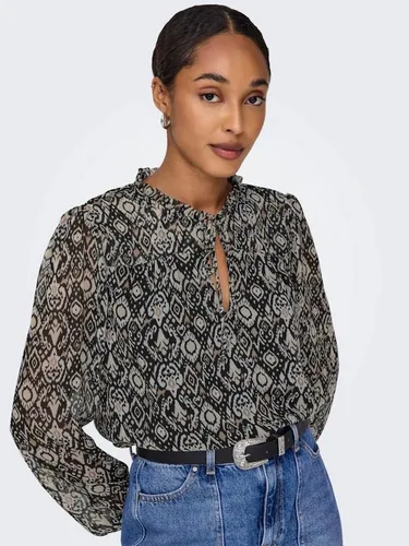 ONLY Chiffonbluse ONLDITSY L/S BLOUSE WVN, Black AOP:SHANA GRAFIC - Feminine Chiffonbluse mit Stehkragen und langem Arm, ideal für stilvolle Anlässe. Pflegeleicht und maschinenwaschbar, perfekt für deine Garderobe.