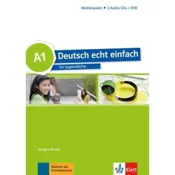 A1 - Medienpaket, 2 Audio-CDs + DVD - Entdecken Sie das Medienpaket zum Kursbuch Deutsch echt einfach A1 mit 2 Audio-CDs und einer DVD für ein interaktives Lern-Erlebnis. Ideal für effektives Sprachenlernen.