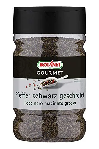 Kotanyi Pfeffer schwarz geschrotet, 630 g - Gewürze für die Gastronomie - Großpackung von hochwertigem geschrotetem Pfeffer für den professionellen Einsatz in Gastronomie und Hotellerie. Ideal für intensive Aromen in Ihren Gerichten.
