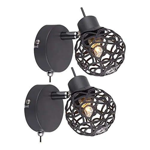 Wandlampe Schlafzimmer Bettlampe schwarz Leselampe Wohnzimmerleuchte mit beweglichem Spot, Metall, schwarz, 1x G9, BxH 8x13 cm, 2er Set