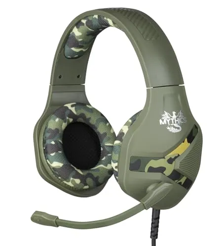 Konix Mythics Kabelgebundenes Gaming-Headset Nemesis PS4, PS5, Switch und Xbox - Mikrofon - 1,5 m Kabel - 3,5 mm Klinkenstecker - Motiv Camouflage Grün Khaki
