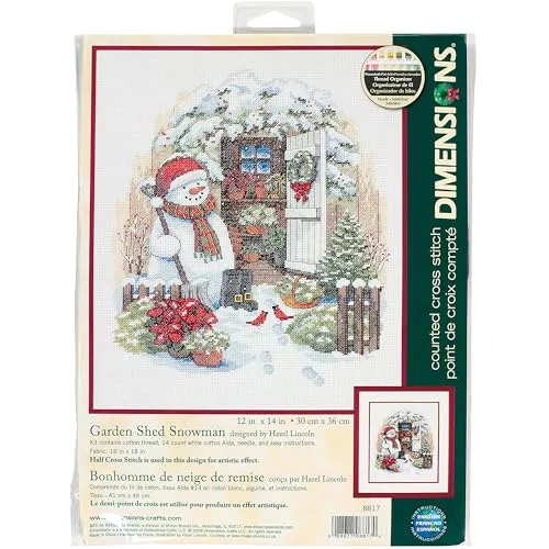 Dimensions Gezählter Kreuzstick Set - Garden Shed Snowman - Zählbare Kreuzstich-Sets mit frostigem Schneemann-Motiv, ideal für die Weihnachtsdekoration. Enthält alles, was Sie für ein kreatives Projekt benötigen!