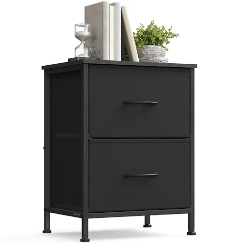 SONGMICS BELLAH Nachttisch mit 2 Schubladen, modern und robust, tintenschwarz-ebenholzschwarz LGS312BH03