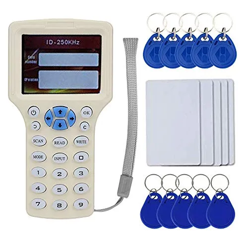 OBO HANDS Englisch RFID NFC Kopierer Leser Schriftsteller Duplizierer 10 Frequenz Programmierer mit Farbbildschirm + 5 Stücke T5577 Karte + 5 Stücke T5577 Keyfob + 5 Stücke UID Keyfob