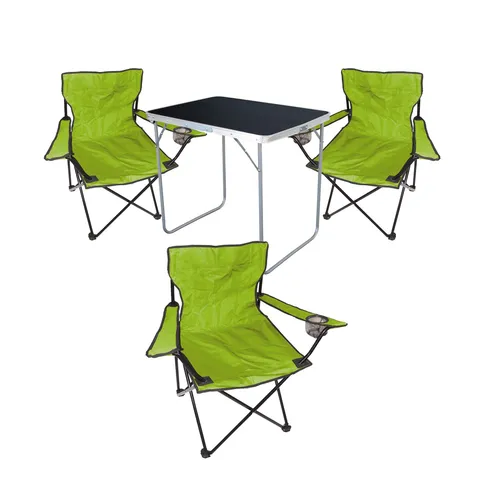 XL 4tlg Camping Set: Campingtisch Schwarz + 3 x Campingstuhl Klappstuhl Lime Grün