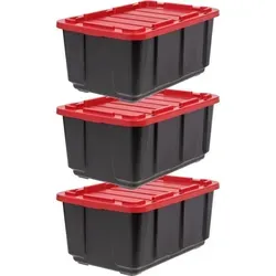 Iris Ohyama, Caisse Rangement Avec Couvercle Robuste, 100l, Lot De 3, Noir, Compact, Durable, Empilable, Pour Garage, Etagã ̈res, Dã©mã©nagement, Plastique, Boite A Outils, Bac De Rangement, Utb-27