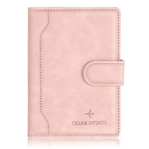 Reisepasshülle, Impfpass Hülle Leder, Passhülle mit RFID-Blocker Passport Holder, Schutzhülle Impfausweis für Kreditkarten Reiseutensilien Reisezubehör/Cardholder/Travel organizer Dokumente(Rosa)