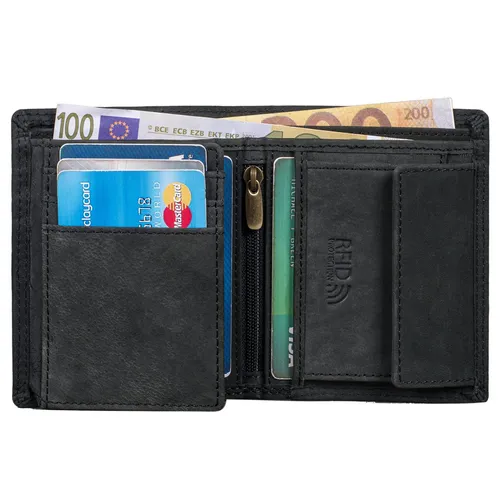 Benthill Geldbörse Herren - Echtleder RFID Slim Portemonnaie, kompakte Größe mit RFID-Schutz und Münzfach in Schwarz