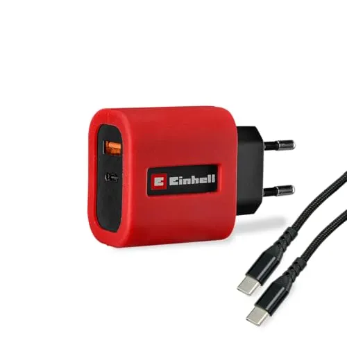 Original Einhell USB-Schnellladegerät (65 W, Netzadapter mit USB-C + USB-A, inkl. USB-C-Kabel, Netzteil für diverse Geräte, Zubehör für Akku-Energiestation TE-ES 18/150/1 Li-C)