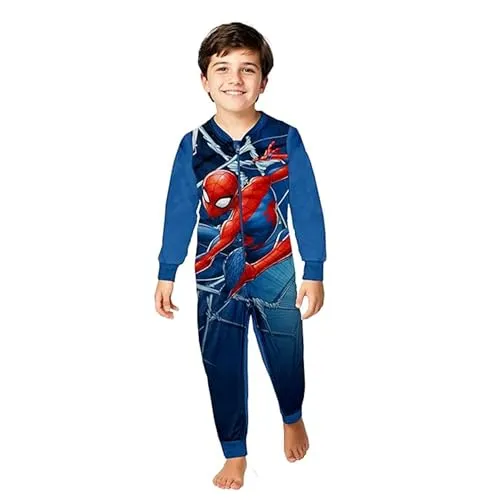 Marvel Spiderman Jumpsuit für Jungen - Bequemer Pyjama Overall - Schlafoveralls für Jungen, aus 100% Polyester Microfleece für höchsten Tragekomfort und kuschelige Wärme, ideal zum Entspannen und Schlafen.