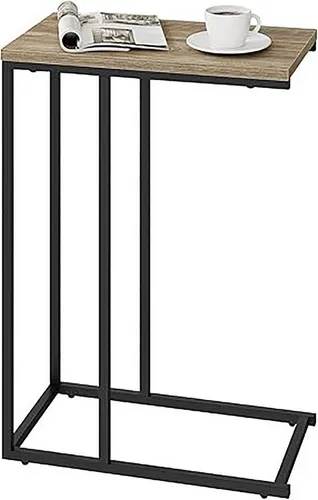 WOLTU C-Form Beistelltisch - Beistelltisch für Wohnzimmer, vielseitig einsetzbar als Sofatisch oder Laptoptisch, mit robustem Metallgestell und kratzfester Tischplatte in grauer Holzoptik.