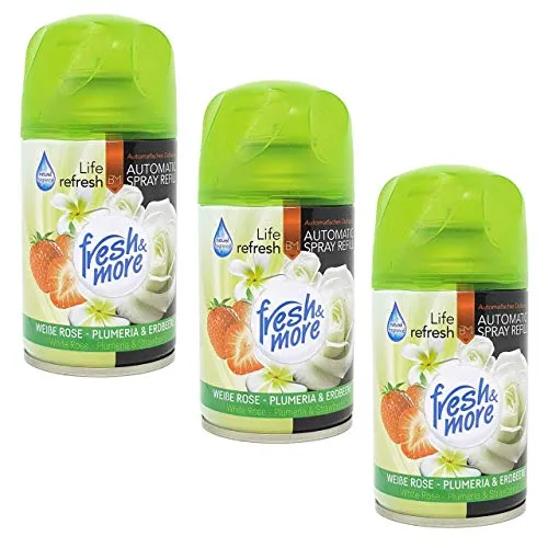 Fresh & More Lufterfrischer Nachfüller (3er Pack) 250ml, Weiße Rose - Plumeria & Erdbeere