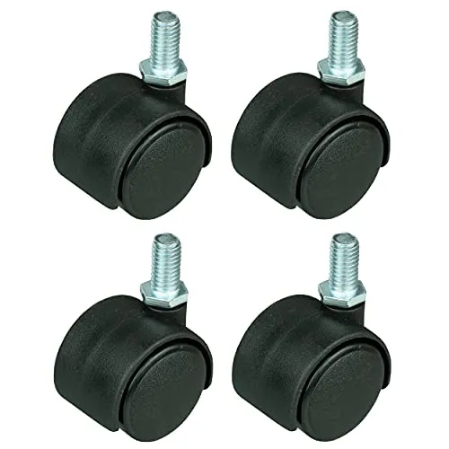 HRB 4er Set Lenkrollen und Gewindestift M 8, Möbelrollen klein mit max. Tragkraft 80 Kg/Rollensatz, drehbare Rollen für Möbel mit Raddurchmesser von 29 mm, Transportrollen aus Kunststoff