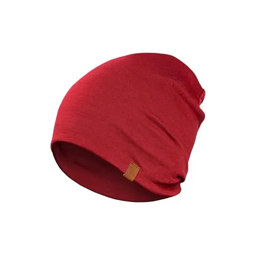 menique 100% Merinowolle Beanie Mütze Herren – Thermo Wintermütze, Dünne Leichte Merino Mütze, Warme Atmungsaktive Laufmütze Damen für Skifahren, Joggen, Radfahren & Outdoor, Königskirsche Rot