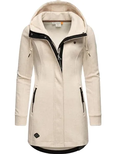 RAGWEAR Letty Intl. Sweatjacke Damen 5XL beige - Sportliche Sweatjacke mit Kunstleder-Elementen, taillierter Schnitt und verstellbarer Kapuze - ideal für Outdooraktivitäten und die Übergangszeit.