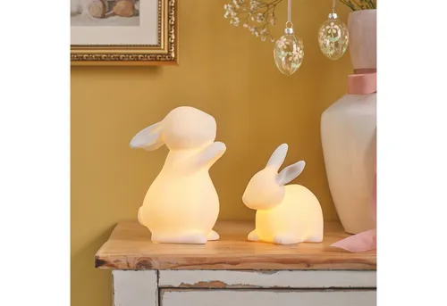 Lights4fun LED-Osterhasen 2er Set aus Porzellan mit Timer in weiß von Lights4fun