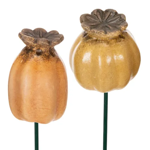 Gartenstecker Mohnkapsel Deko Element - Handgefertigte Keramik für kreative Gartenideen - Boho-Stil Gartenstecker aus strukturiertem Keramik, ideal für Frühlingsdekoration. Maße: 41x4x41 cm, in warmem Braun gehalten, setzt besondere Akzente in Ihrem Garten.