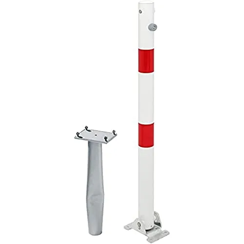 Alberts 781057 Absperrpfosten Klappy-Bo | Umlegbar und einbetonierbar - Parkplatzsperren, hochwertiger Stahlpfosten mit zwei reflektierenden Ringen und Dreikantschloss für optimale Sicherheit und Sichtbarkeit.