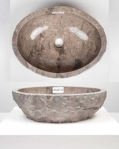 cm Marmor-Stein-Waschbecken Erosi grau Muster Aufsatz-Hand-Waschbecken Badezimmer-Naturstein-Waschbecken Stein-Waschschale WOHNFREUDEN 50