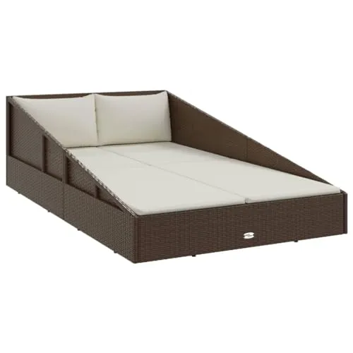 vidaXL Gartenbett Braun 110x200 cm - Poly Rattan - Gartenliegen aus wetterbeständigem PE-Rattan, ideal für entspannte Stunden im Freien. Inklusive abnehmbarer Kissenbezüge für einfache Pflege und hohen Komfort.