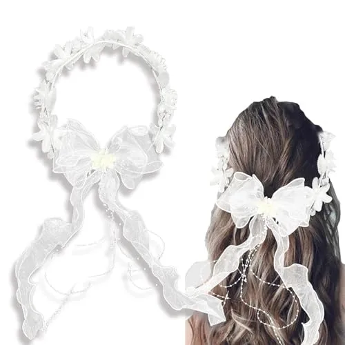 Haarkranz Kommunion Mädchen, Haarschmuck Hochzeit Perle, Haarband Kommunion Haarschmuck für Mädchen, Weiß Haarband mit Blüten Perlen, für Hochzeit Braut Brautjungfer Damen Mädche Blumenmädchen