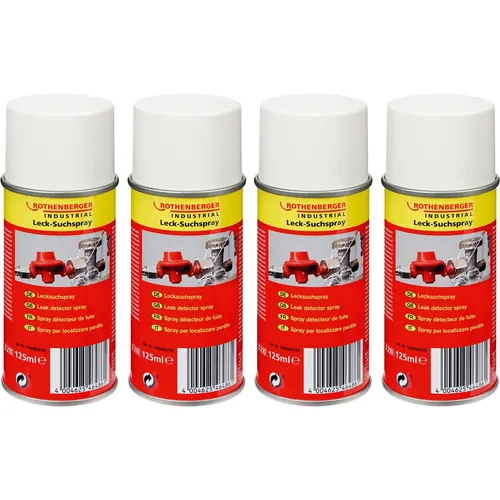 ROTHENBERGER Industrial Lecksuchspray 125 ml - 4 Stück - Elektrowerkzeug-Schmierstoffe – Hochempfindliches Schaumspray zur schnellen Lecksuche an Gasleitungen und Ventilen, einfach und kostengünstig im Handling.