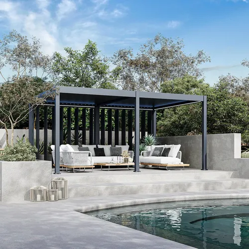 Sichtschutzwand 2,65 m – Kippbare Lamellen für Pergola | Anthrazit - Praktische Sichtschutzwand mit kippbaren Lamellen (2,65 m) für Pergolen. Flexibel einstellbar für optimalen Licht- und Windschutz. Ideal für mehr Komfort und Privatsphäre im Außenbereich.
