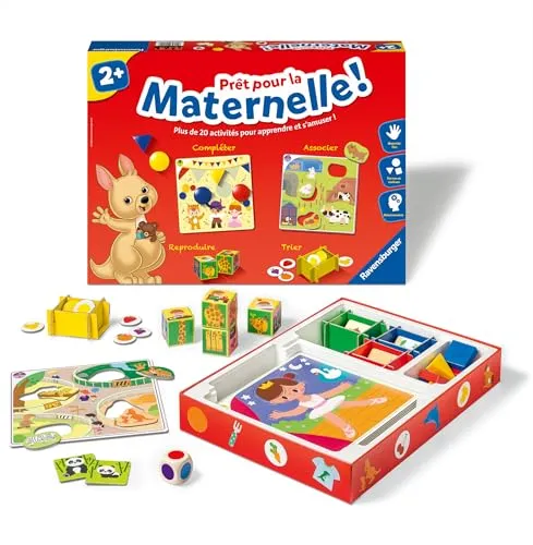 Prêt Pour La Maternelle - Lernspiel für Vorschulkinder - Gesellschaftsspiel mit über 20 kreativen Aktivitäten, um Vorschulkinder spielerisch auf den Kindergarten vorzubereiten. Fördert Denkfähigkeit, Farben, Formen und Feinmotorik.