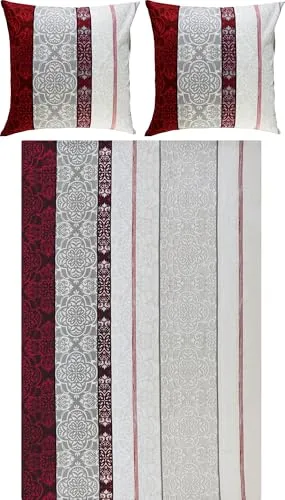 REDBEST Bettwäsche Biber weinrot Größe 1x 200x200 cm + 2X 80x80 cm