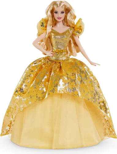 Barbie Signature 2020 Holiday Barbie-Puppe (30 cm, blondes langes Haar) im goldenen Kleid
