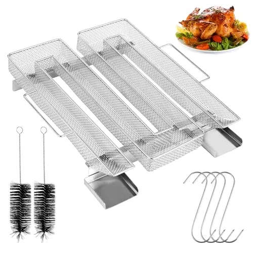 Kaltrauchgenerator aus Edelstahl,Quadrat Räucherschnecke,Sparbrand Räucherofen mit Henkel,mit 4 Fleischhaken + 2 Reinigungsbürste,Fleischräucherofen für Kugelgrills,Smoker und Räucheröfen,Außenbereich