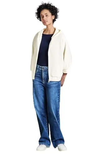 Street One Sweatjacke in Creme - Größe 40 - Damen Outdoor Sweatjacke in Beige mit Kapuze und elastischen Abschlüssen, ideal für lässige Freizeitlooks.