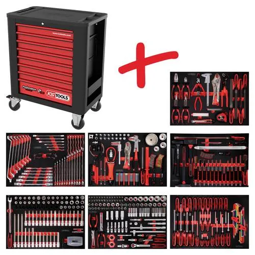KS TOOLS Werkzeugwagen 815.7397 - 397 Teile - Werkstatteinrichtung mit 397 hochwertigen Werkzeugen, ideal für Profis und Hobby-Handwerker. Robustes Design in rot/schwarz sorgt für Ordnung und Effizienz in Ihrer Werkstatt.