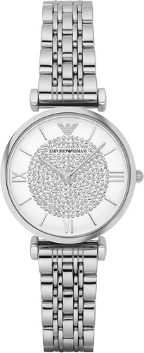 Emporio Armani AR1925 - Damenarmbanduhr, elegantes Design in Silber mit Zirkonia-Besatz und kratzfestem Mineralglas