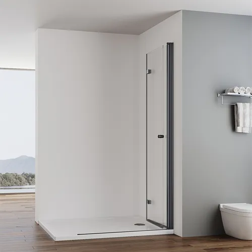 IMPTS Walk-in Dusche Duschkabine 70 x 185cm Falttür Duwschwand Mattschwarz Duschtrennwand 6mm ESG Glaswand Duschabtrennung Drehfalttür Faltdusche