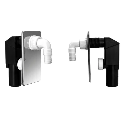 tecuro UP-Siphon Geruchsverschluss für Geräte, mit Abdeckplatte Edelstahl & Schlauchtülle - 58761-E