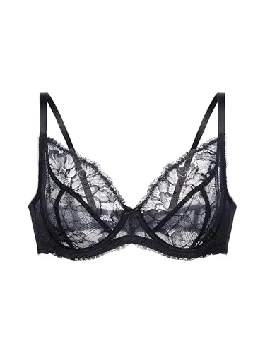 Dorina Perfect Lace Vollschalen-Bügel-BH – Leicht Gepolstert für Natürliche Form – Glatter Stoff & Verstellbarer Halt, Schwarz