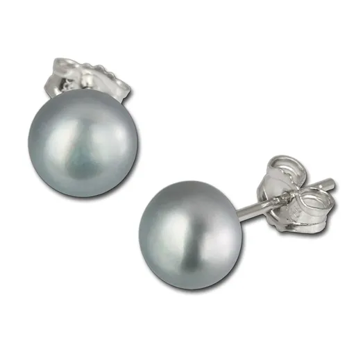 SilberDream Ohrringe 9,5mm für Damen 925 Silber Ohrstecker Perle grau SDO110K