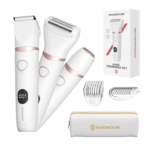 MAXGROOM 3-in-1 Intimrasierer für Frauen,Akku Elektrischer Rasierer Damen Intimbereich mit LED Nass-Trocken Damenrasierer Elektrisch,Bikini Trimmer Damen Intimbereich,Elektrorasierer für Gesicht